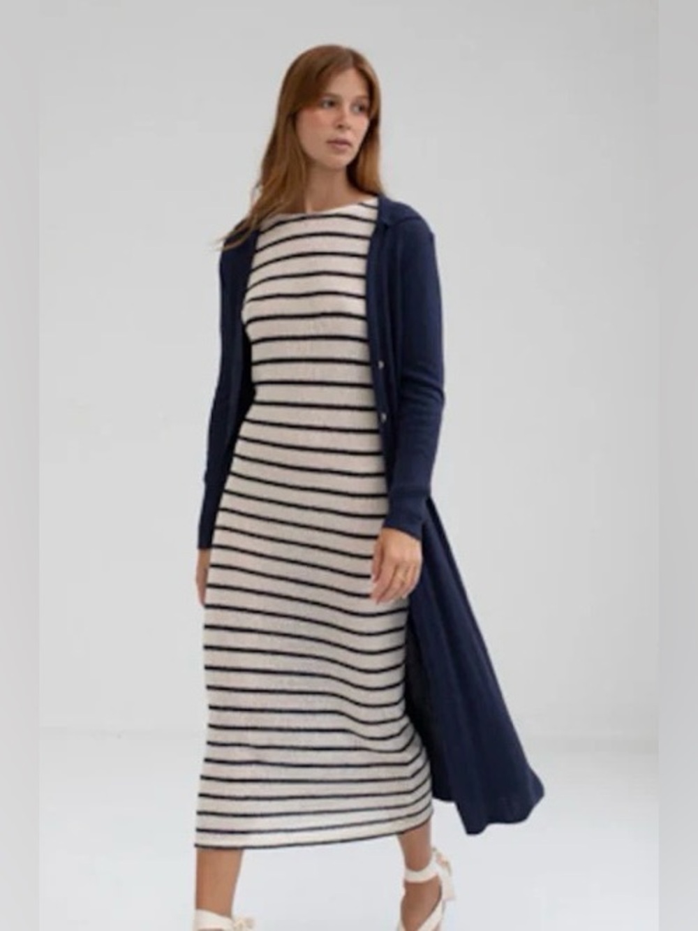 MUS & BOMBON SEGUIN DUSTER‎ CARDIGAN Navy Blue Medium Ecovera Spain Sustainable